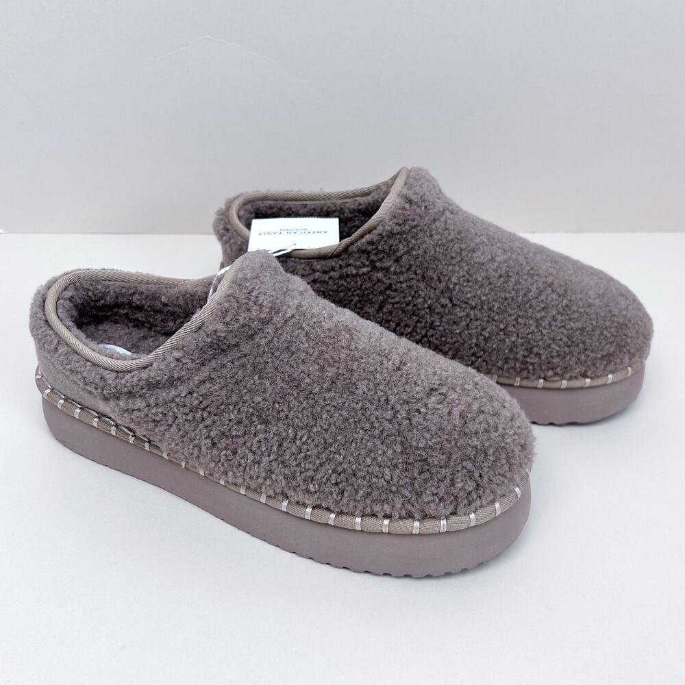 American Eagle SIZE 10 Brown Fluffy Sherpa Scuff Cushioned Slip-On Slides NWT - Picture 7 of 9